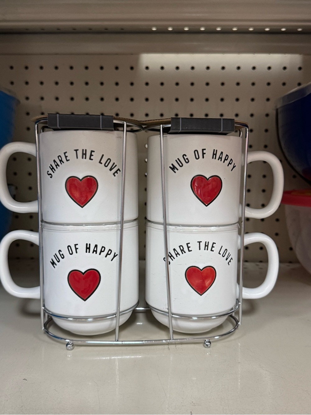 Sheffield Home White Mugs with Red Heart - Set of 4